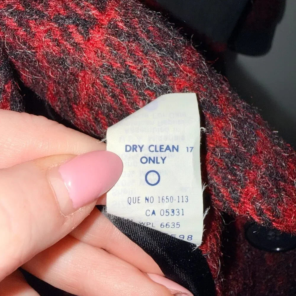 Vintage Woolrich Wool/Mohair Houndstooth Plaid Coat - Red/Black M - Picture 7 of 8